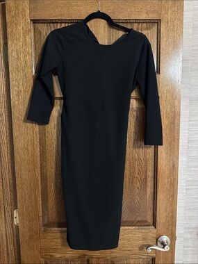 SHEIN Black Long-Sleeve Midi Bodycon Dress